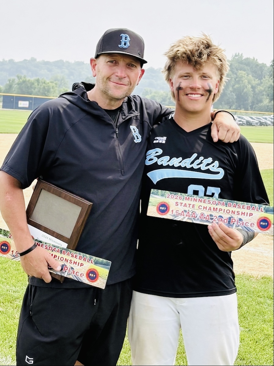 Jeff Gagstetter and his son holding their 2026 Minnesota State Championship awards